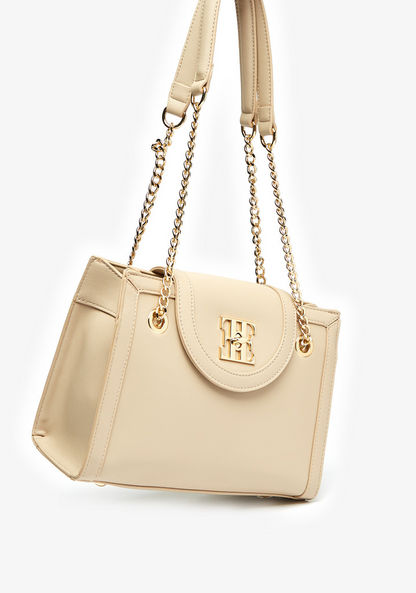 Elle Solid Satchel Bag with Metallic Chain Strap and Twist Lock Closure-Women%27s Handbags-image-1