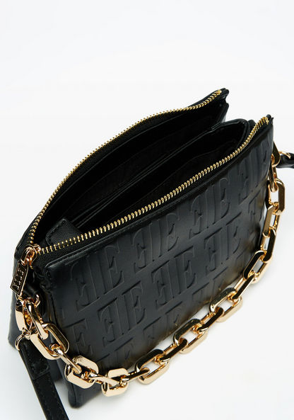 Elle Monogram Embossed Crossbody Bag with Chain Strap and Zip Closure-Women%27s Handbags-image-4