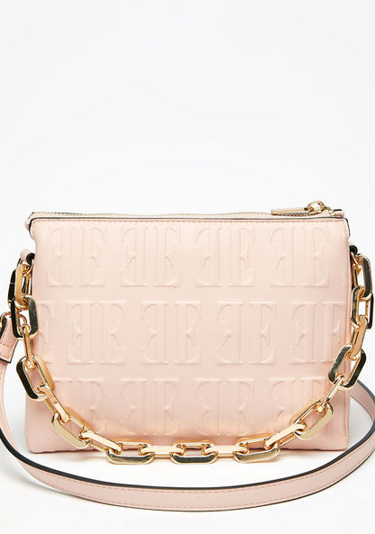 Elle Monogram Embossed Crossbody Bag with Chain Strap and Zip Closure