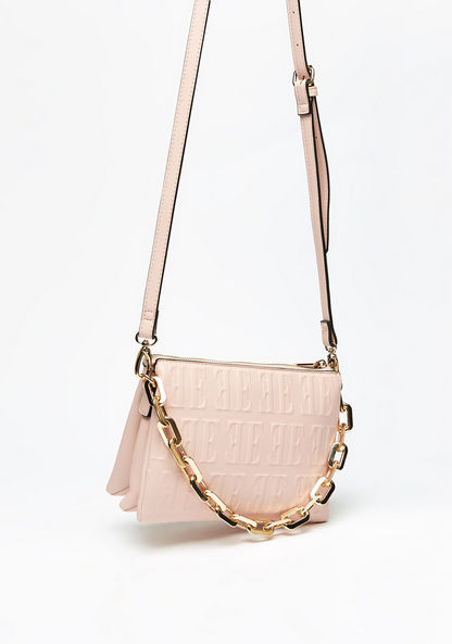 Elle Monogram Embossed Crossbody Bag with Chain Strap and Zip Closure-Women%27s Handbags-image-1