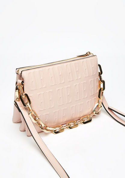 Elle Monogram Embossed Crossbody Bag with Chain Strap and Zip Closure-Women%27s Handbags-image-2