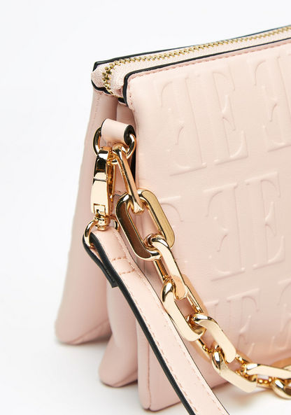 Elle Monogram Embossed Crossbody Bag with Chain Strap and Zip Closure-Women%27s Handbags-image-3