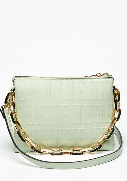Elle Monogram Embossed Crossbody Bag with Chain Strap and Zip Closure-Women%27s Handbags-image-0