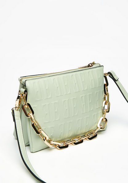 Elle Monogram Embossed Crossbody Bag with Chain Strap and Zip Closure-Women%27s Handbags-image-2