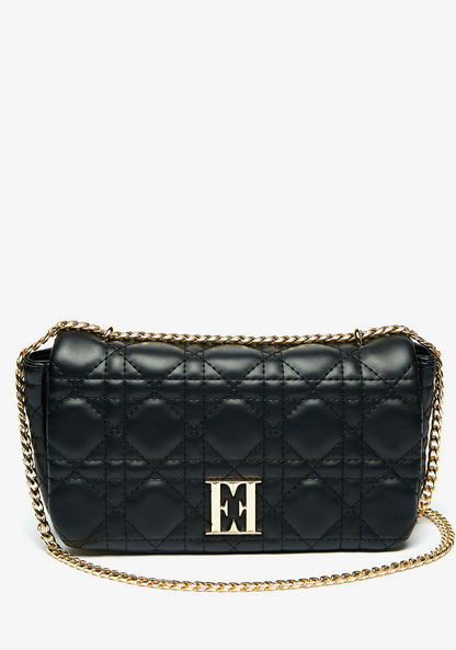 Elle Quilted Crossbody Bag with Chain Strap and Flap Closure-Women%27s Handbags-image-0