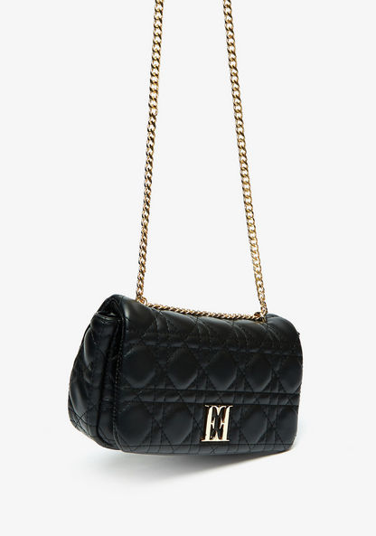Elle Quilted Crossbody Bag with Chain Strap and Flap Closure-Women%27s Handbags-image-1