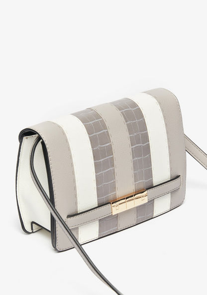 Jane Shilton Striped Crossbody Bag with Adjustable Strap and Flap Closure-Women%27s Handbags-image-2