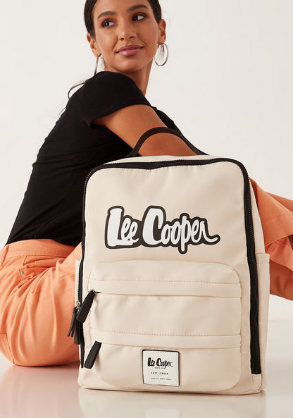 Lee Cooper Logo Print Backpack with Zip Closure