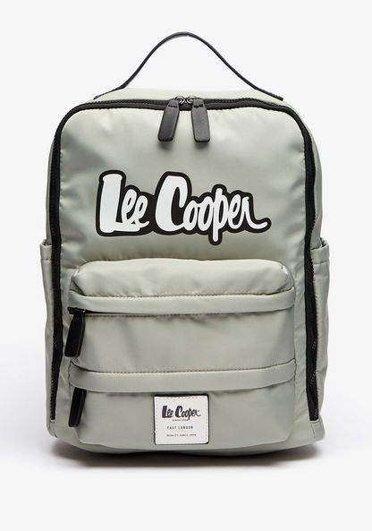 Lee Cooper Logo Print Backpack with Zip Closure-Women%27s Backpacks-image-1