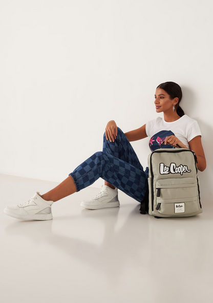 Lee Cooper Logo Print Backpack with Zip Closure-Women%27s Backpacks-image-4