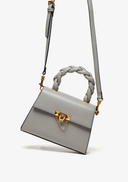 Celeste Solid Satchel Bag with Flap Closure and Detachable Strap