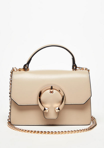 Celeste Solid Satchel Bag with Flap Closure and Buckle Detail