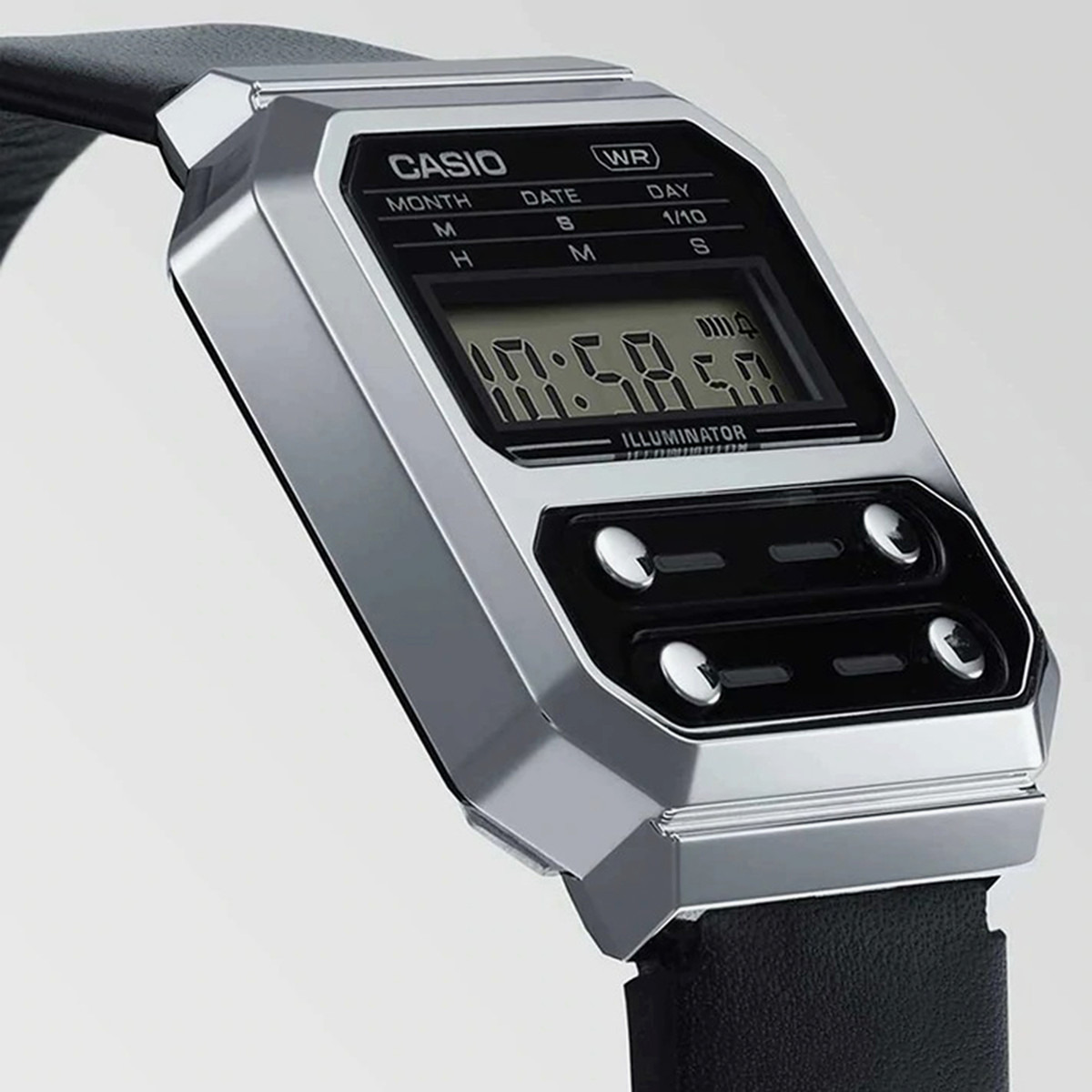 Casio digital watch outlet with leather strap