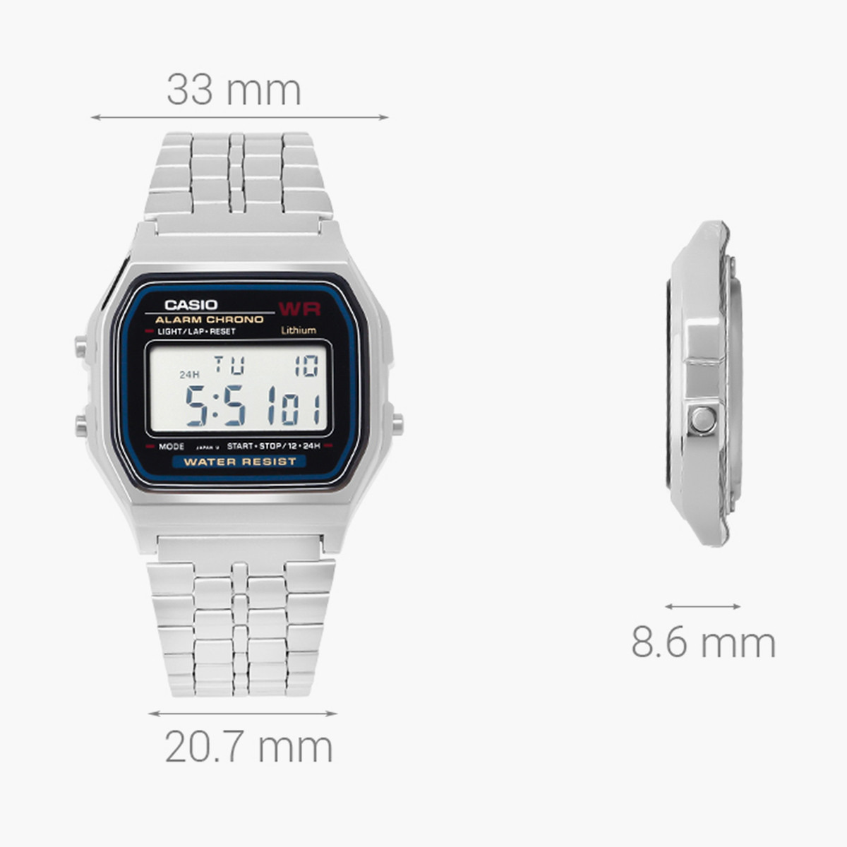 كاسيو ساعة رقمية بسوار فضي من استانليس ستيل للجنسين - A159WA-N1DF-men-watchesandjewellery-watches-image-3