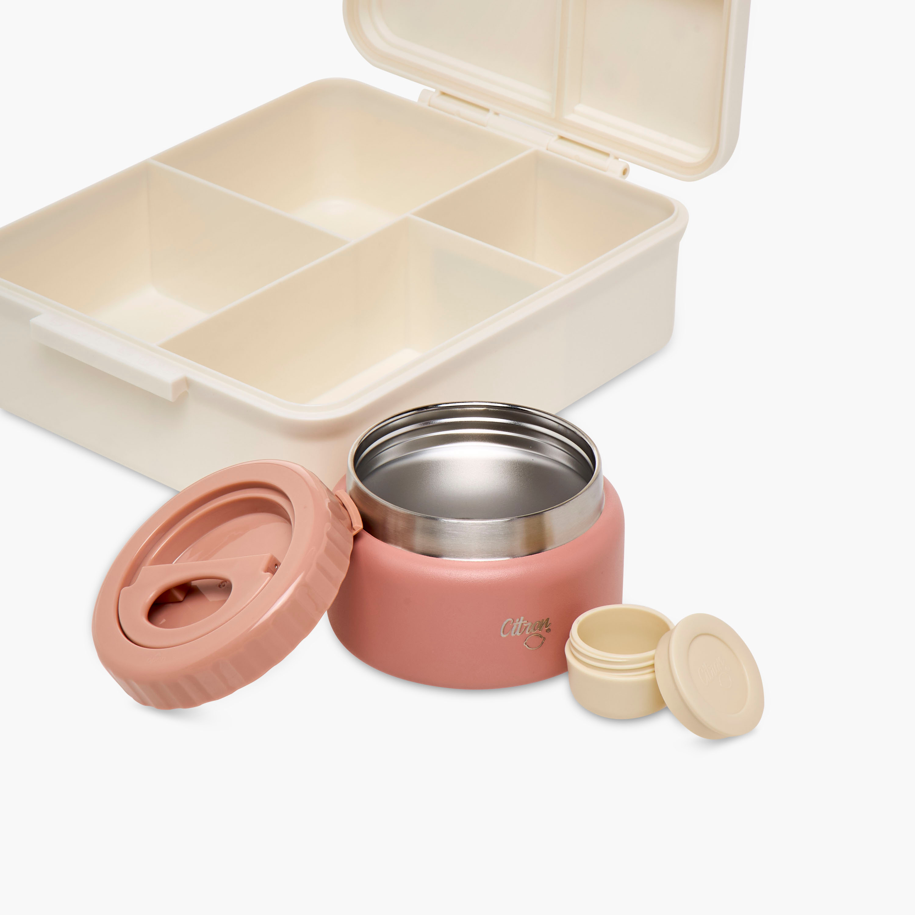Citron Cherry Print Sectioned Lunch Box with Click Lock Lid and Food Jar-school-lunchessentials-lunchboxes-image-6
