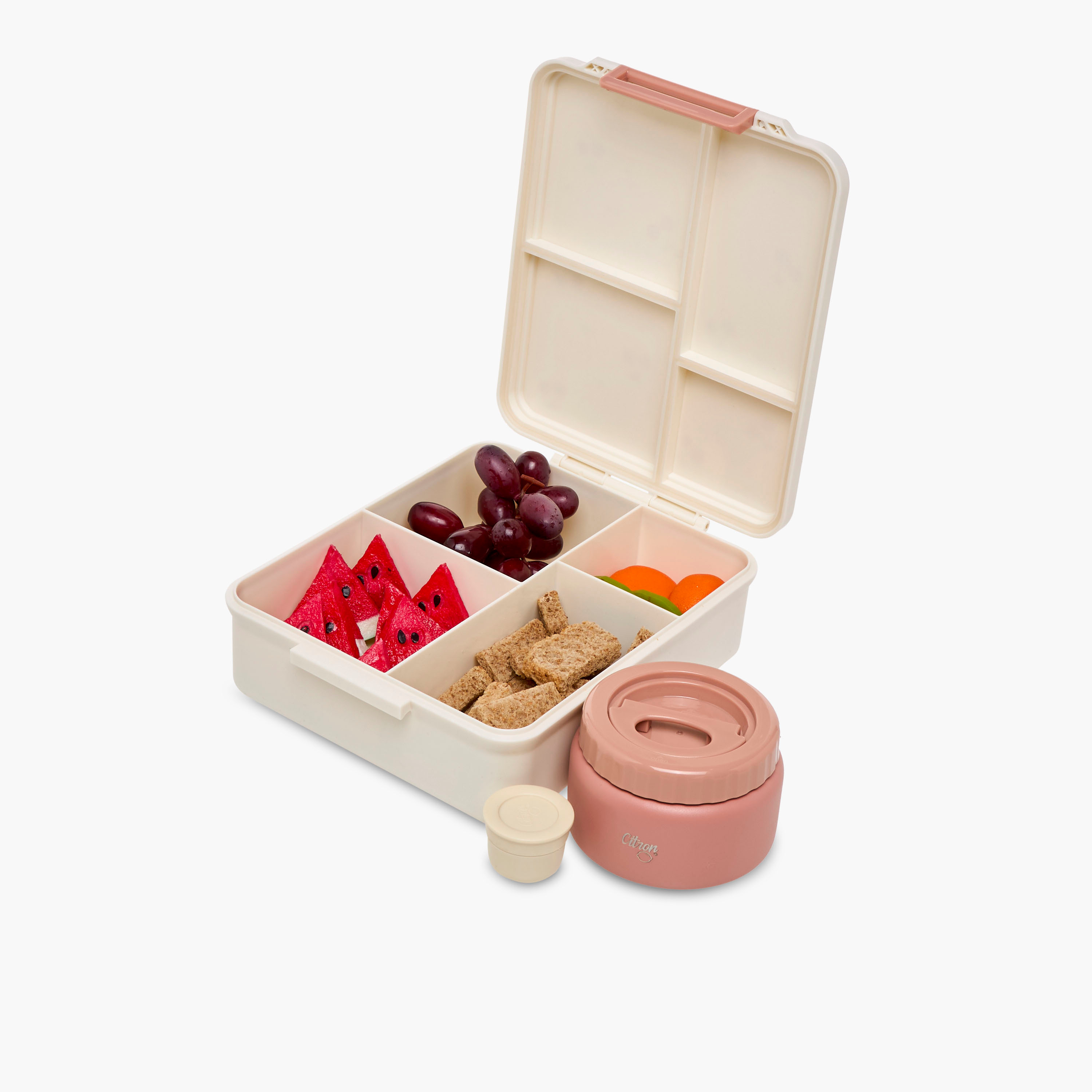 Citron Cherry Print Sectioned Lunch Box with Click Lock Lid and Food Jar-school-lunchessentials-lunchboxes-image-7