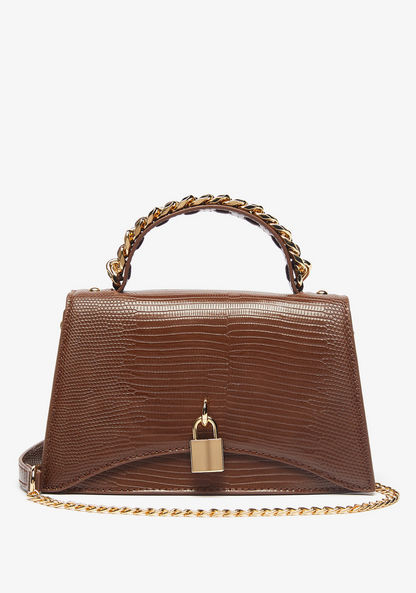 Celeste Textured Satchel Bag with Chain Strap and Lock Accent