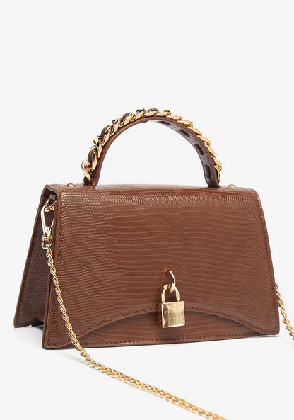 Celeste Textured Satchel Bag with Chain Strap and Lock Accent