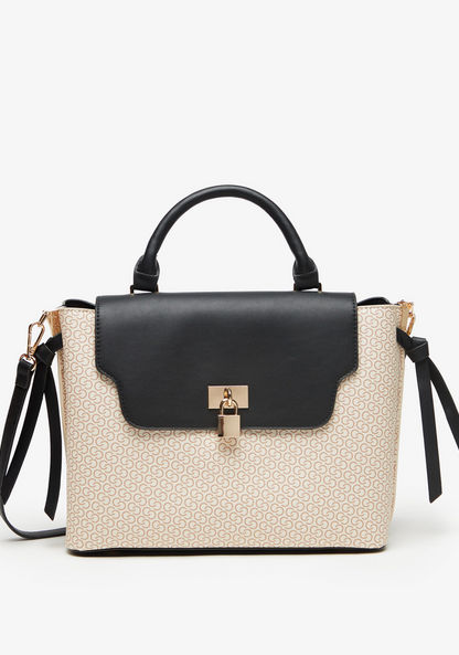 Celeste Monogram Satchel Bag with Snap Button Closure and Detachable Strap-Women%27s Handbags-image-0