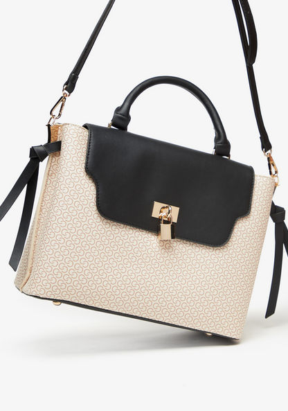 Celeste Monogram Satchel Bag with Snap Button Closure and Detachable Strap-Women%27s Handbags-image-1