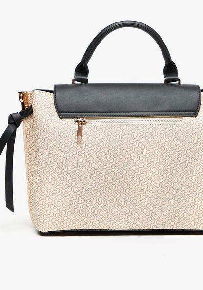 Celeste Monogram Satchel Bag with Snap Button Closure and Detachable Strap-Women%27s Handbags-image-4