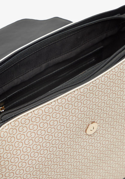 Celeste Monogram Satchel Bag with Snap Button Closure and Detachable Strap-Women%27s Handbags-image-5