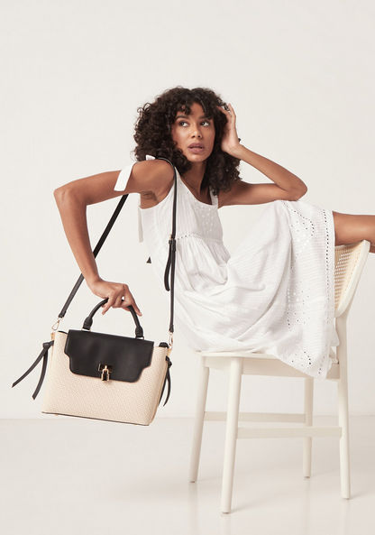 Celeste Monogram Satchel Bag with Snap Button Closure and Detachable Strap-Women%27s Handbags-image-6