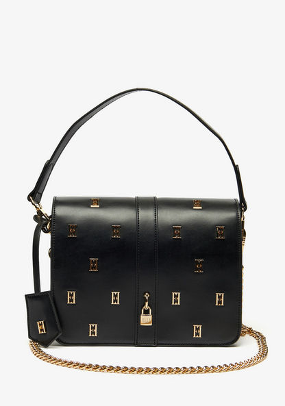 Elle Monogram Studded Satchel Bag with Detachable Strap