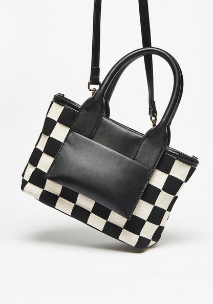 Missy Checked Tote Bag with Double Handle and Zip Closure