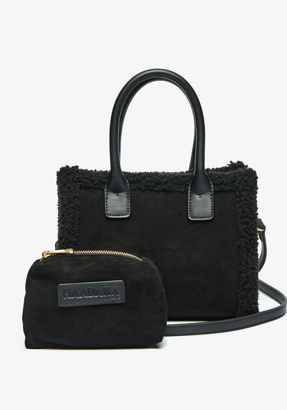Haadana Tote Bag with Fur Detail and Double Handle