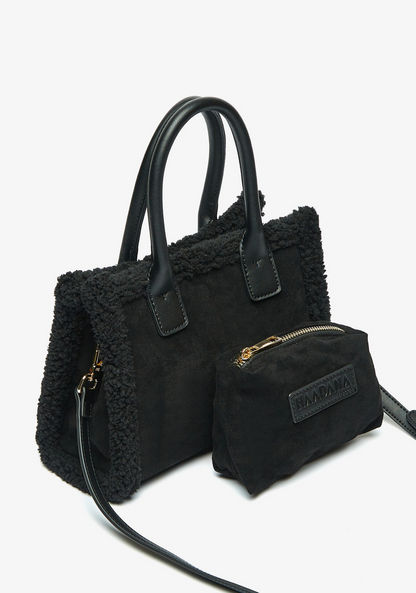 Haadana Tote Bag with Fur Detail and Double Handle