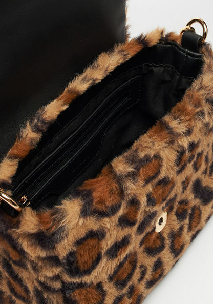Haadana Animal Print Fur Crossbody Bag with Chain Strap