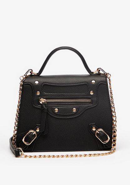 Haadana Solid Satchel Bag with Flap Closure-Women%27s Handbags-image-1