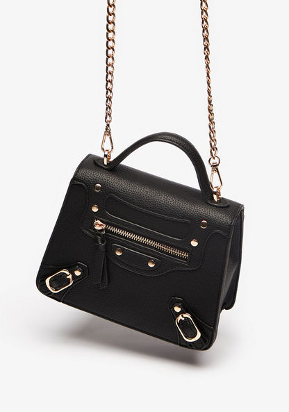 Haadana Solid Satchel Bag with Flap Closure-Women%27s Handbags-image-2