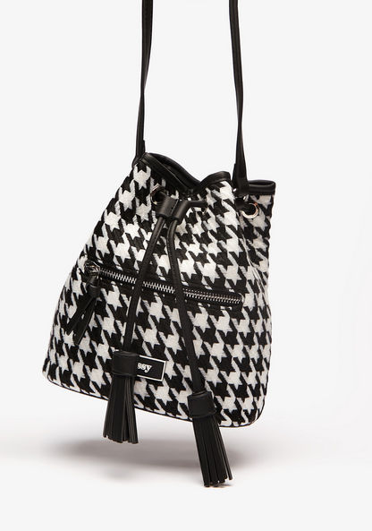 Missy Houndstooth Embroidered Bucket Bag with Drawstring Closure-Women%27s Handbags-image-2