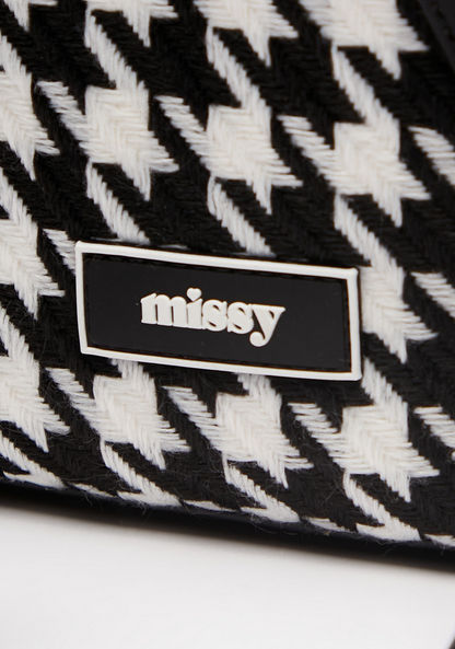 Missy Houndstooth Embroidered Bucket Bag with Drawstring Closure-Women%27s Handbags-image-3