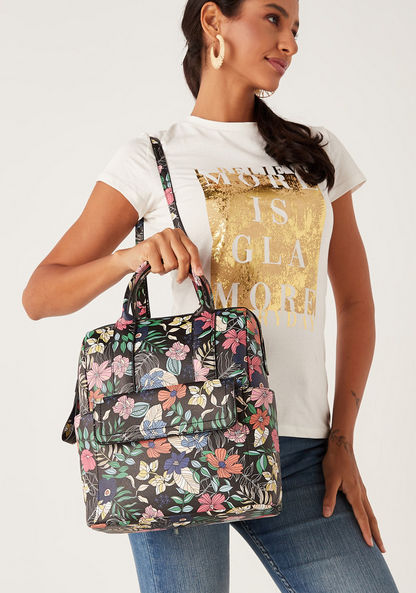 Missy Floral Print Backpack with Zip Closure
