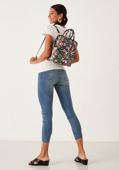 Missy Floral Print Backpack with Zip Closure