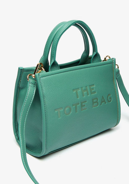 Haadana Embossed Tote Bag with Detachable Strap and Zip Closure-Women%27s Handbags-image-2