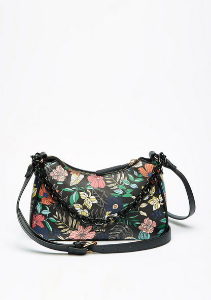 Missy Floral Print Shoulder Bag with Chain Accent and Adjustable Strap-Women%27s Handbags-image-0