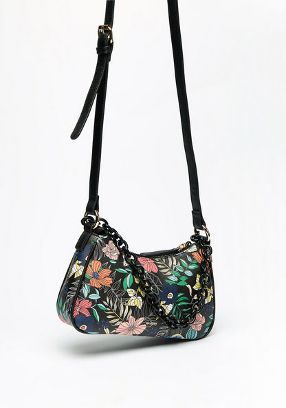 Missy Floral Print Shoulder Bag with Chain Accent and Adjustable Strap