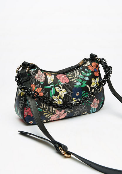 Missy Floral Print Shoulder Bag with Chain Accent and Adjustable Strap