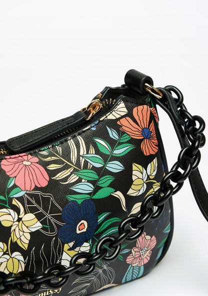 Missy Floral Print Shoulder Bag with Chain Accent and Adjustable Strap-Women%27s Handbags-image-3