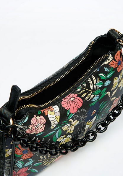 Missy Floral Print Shoulder Bag with Chain Accent and Adjustable Strap-Women%27s Handbags-image-4