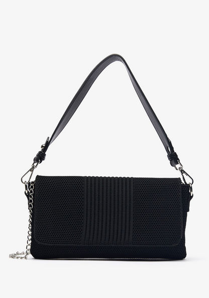 Haadana Knitted Shoulder Bag with Flap Closure-Women%27s Handbags-image-0