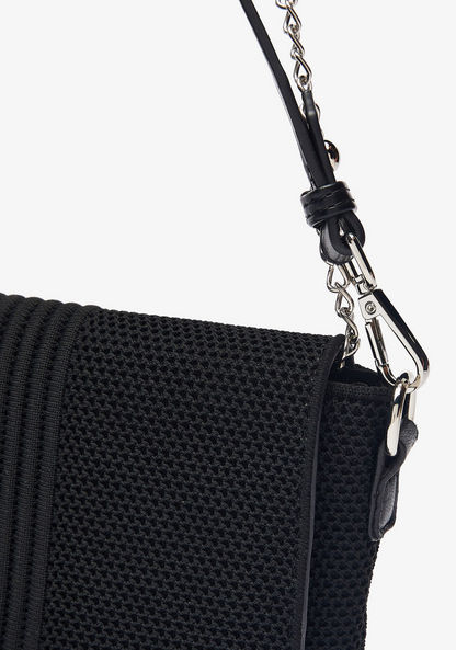 Haadana Knitted Shoulder Bag with Flap Closure-Women%27s Handbags-image-3