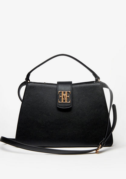 Elle Solid Tote Bag with Grab Handle and Twist Lock Closure-Women%27s Handbags-image-0