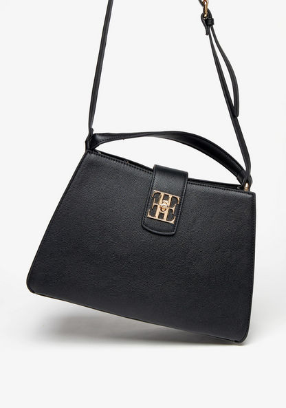 Elle Solid Tote Bag with Grab Handle and Twist Lock Closure-Women%27s Handbags-image-1