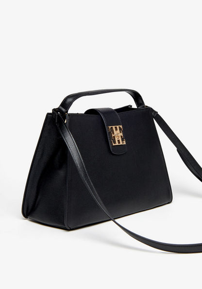 Elle Solid Tote Bag with Grab Handle and Twist Lock Closure-Women%27s Handbags-image-2