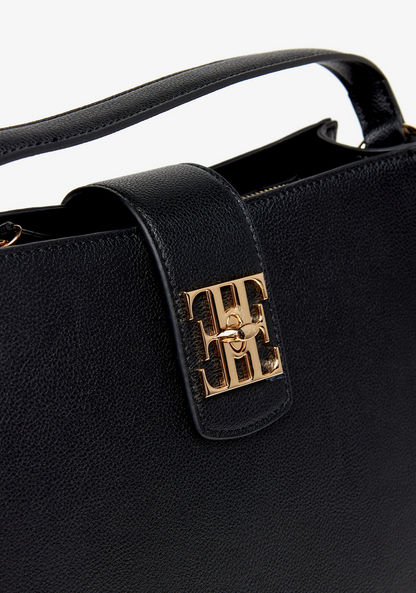 Elle Solid Tote Bag with Grab Handle and Twist Lock Closure-Women%27s Handbags-image-3